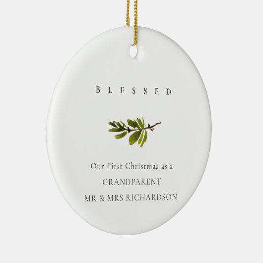 Pine Branch Our First KerstPhoto Blessed Keramisch Ornament (Rechts)