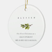 Pine Branch Our First KerstPhoto Blessed Keramisch Ornament (Links)