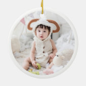 Pine Branch Our First KerstPhoto Blessed Keramisch Ornament (Achterkant)