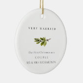 Pine Branch Our First KerstPhoto Vey Married Keramisch Ornament (Rechts)