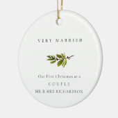 Pine Branch Our First KerstPhoto Vey Married Keramisch Ornament (Links)