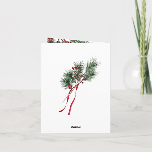 Pine Branch Rode bessen en lint Feestdagen Kaart (Achterkant)