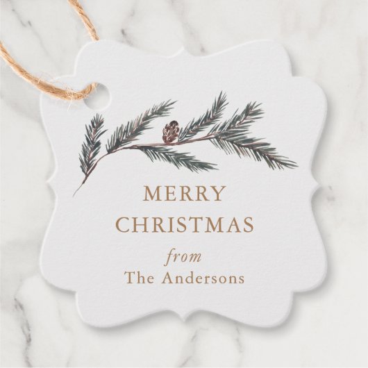 Pine Branch Tartan Gepersonaliseerde Kerstmis Bedankjes Labels (Voorkant)