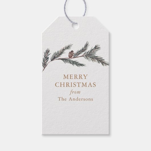 Pine Branch Tartan Gepersonaliseerde Kerstmis Cadeaulabel (Voorkant)