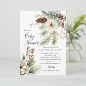 Pine Branch Winter Botanische Baby shower Kaart (Staand voorkant)