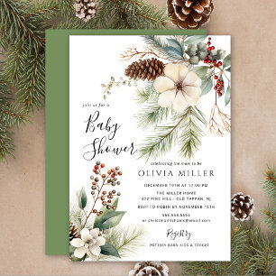 Pine Branch Winter Botanische Baby shower Kaart