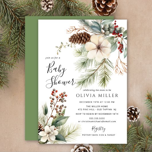 Pine Branch Winter Botanische Baby shower Kaart