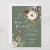 Pine Branch Winter Botanische Baby shower Kaart (Voorkant)