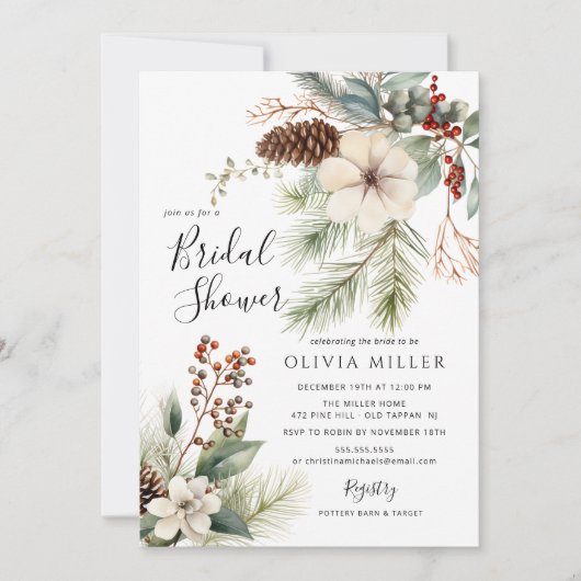 Pine Branch Winter Botanische Vrijgezellenfeest Kaart (Voorkant)