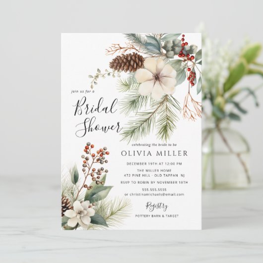 Pine Branch Winter Botanische Vrijgezellenfeest Kaart (Staand voorkant)