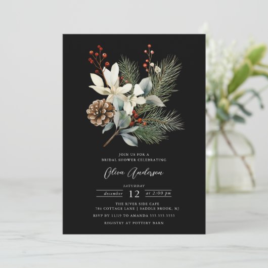 Pine Branch Winter Botanische Vrijgezellenfeest Kaart (Staand voorkant)