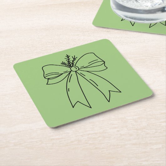 Pine Branch with Bow Minimalist Kartonnen Onderzetters (Schuin)