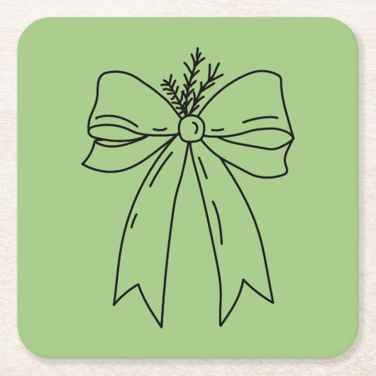 Pine Branch with Bow Minimalist Kartonnen Onderzetters (Voorkant)