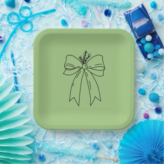 Pine Branch with Bow Minimalist Papieren Bordje (Feest)