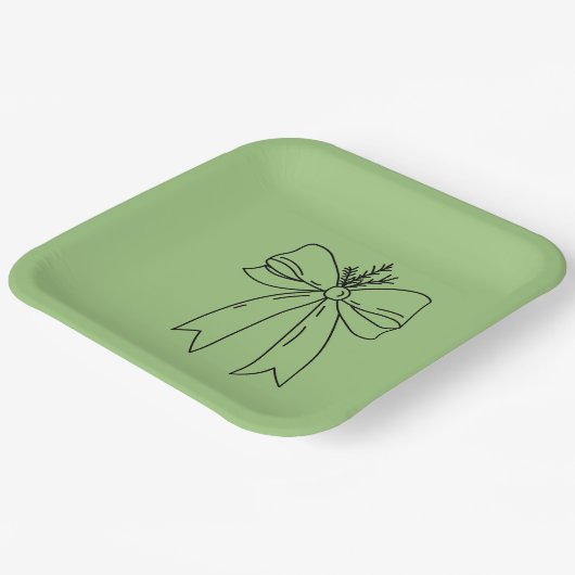 Pine Branch with Bow Minimalist Papieren Bordje (Gebogen)