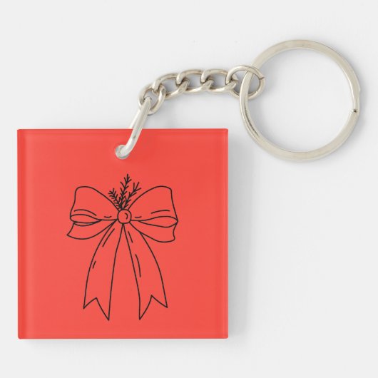 Pine Branch with Bow Minimalist Sleutelhanger (Achterkant)