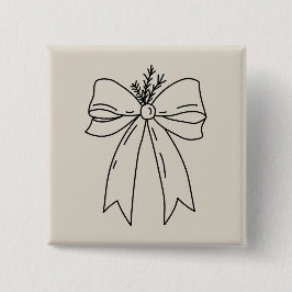 Pine Branch with Bow Minimalist Vierkante Button 5,1 Cm