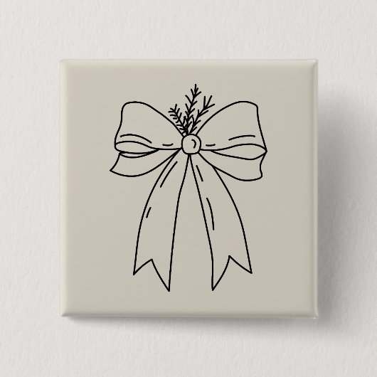 Pine Branch with Bow Minimalist Vierkante Button 5,1 Cm (Voorkant)