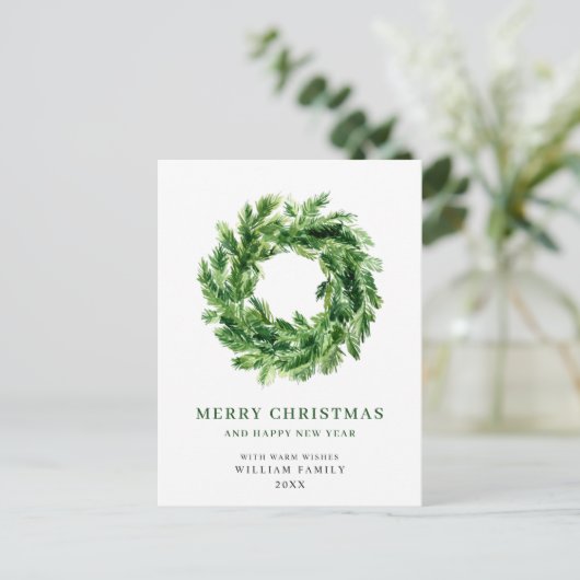 Pine Branch Wreath Christmas Holiday Briefkaart (Staand voorkant)
