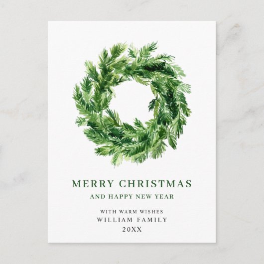 Pine Branch Wreath Christmas Holiday Briefkaart (Voorkant)