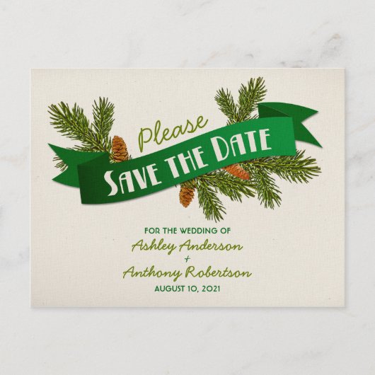 Pine Branches Camping Wedding Save the Date Aankondigingskaart (Voorkant)