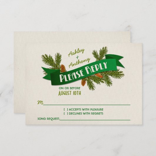 Pine Branches Cones Camping Glamping Wedding RSVP (Voorkant / Achterkant)