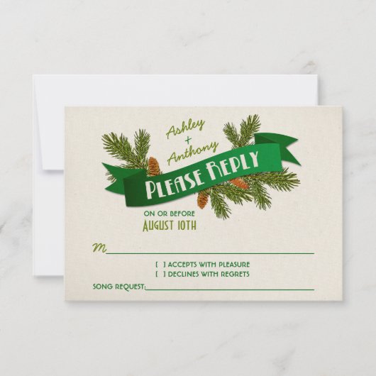 Pine Branches Cones Camping Glamping Wedding RSVP Kaartje (Voorkant)