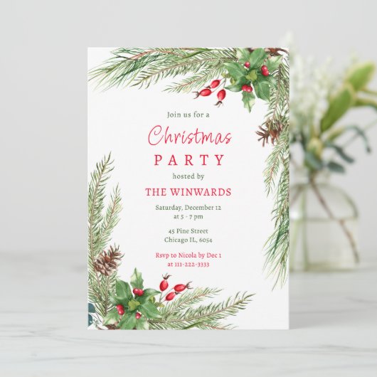 Pine Branches en bessen kerstfeest Kaart (Staand voorkant)