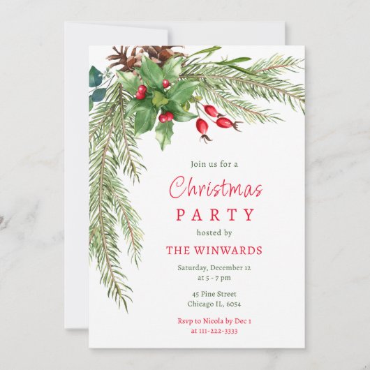 Pine Branches en bessen kerstfeest Kaart (Voorkant)