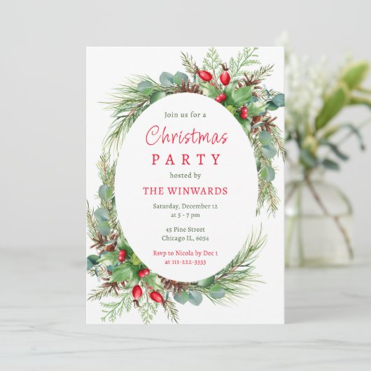 Pine Branches en bessen kerstfeest Kaart (Staand voorkant)