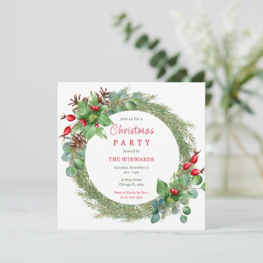 Pine Branches en bessen kerstfeest Kaart (Staand voorkant)