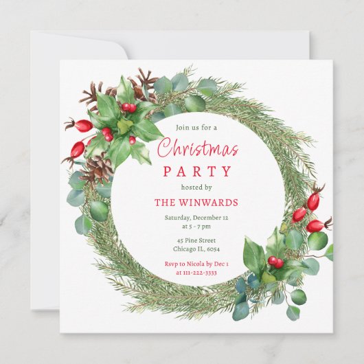 Pine Branches en bessen kerstfeest Kaart (Voorkant)