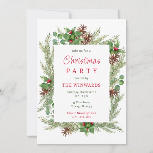 Pine Branches en bessen kerstfeest Kaart (Voorkant)