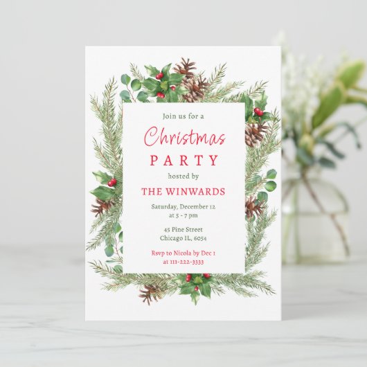 Pine Branches en bessen kerstfeest Kaart (Staand voorkant)