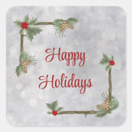 Pine Branches en Holly Square Stickers