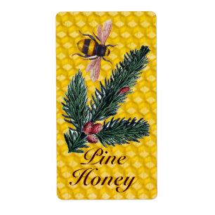 PINE BRANCHES EN HONEY BEE , BEEKEEPER ETIKET