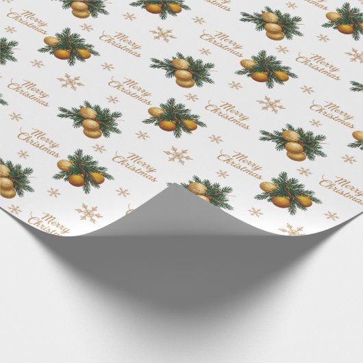 Pine Branches Gold Snowflake Bauble Ornament Cadeaupapier (Hoek)