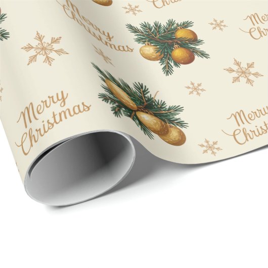 Pine Branches Gold Snowflake Bauble Ornament Cadeaupapier (Rol Hoek)