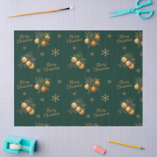 Pine Branches Gold Snowflake Bauble Ornament Tissuepapier (Craft)