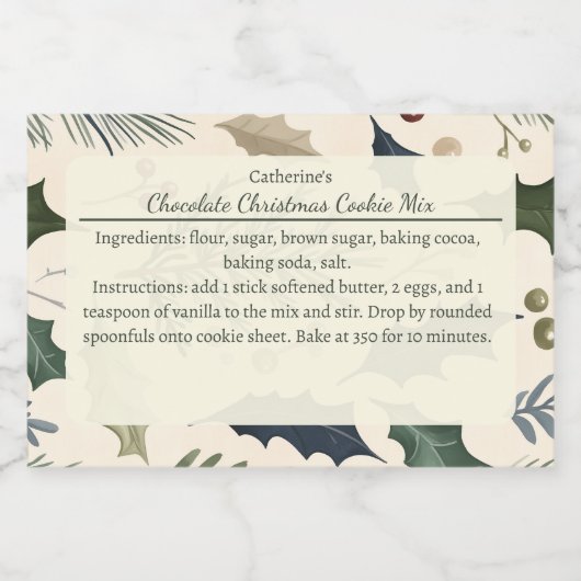 Pine Branches Holly Leaves Christmas Baking Mix Voedselcontainer Etiket (Enkel label)