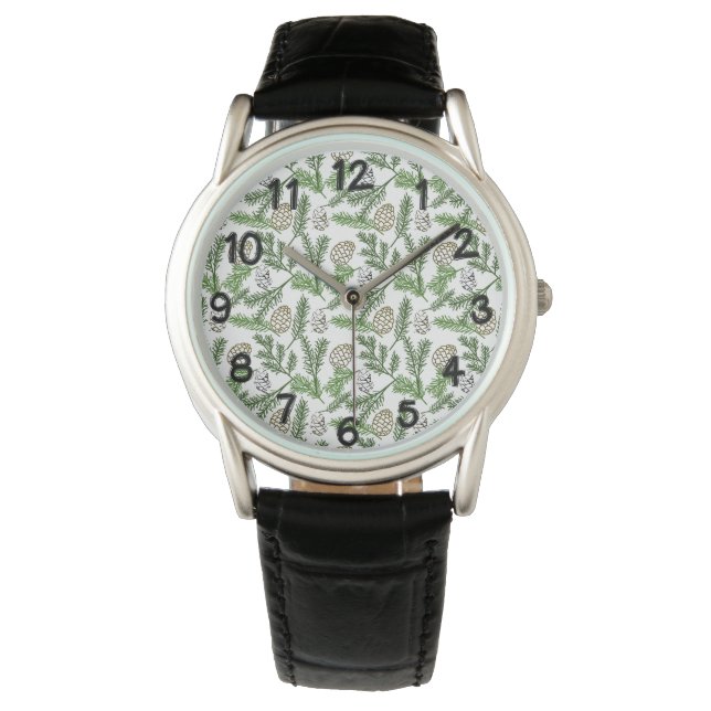Pine Branches Horloge (Voorkant)