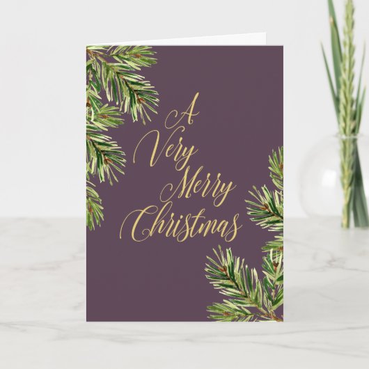 Pine Branches I Kalligrafie Vrolijk Kerstfeest Feestdagen Kaart (Voorkant)
