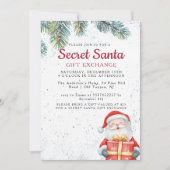 Pine Branches in Santa met Gift Secret Santa Party Kaart (Voorkant)