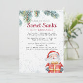 Pine Branches in Santa met Gift Secret Santa Party Kaart (Staand voorkant)