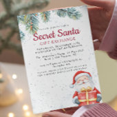 Pine Branches in Santa met Gift Secret Santa Party Kaart
