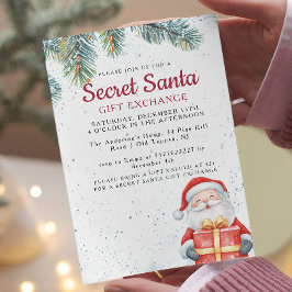 Pine Branches in Santa met Gift Secret Santa Party Kaart