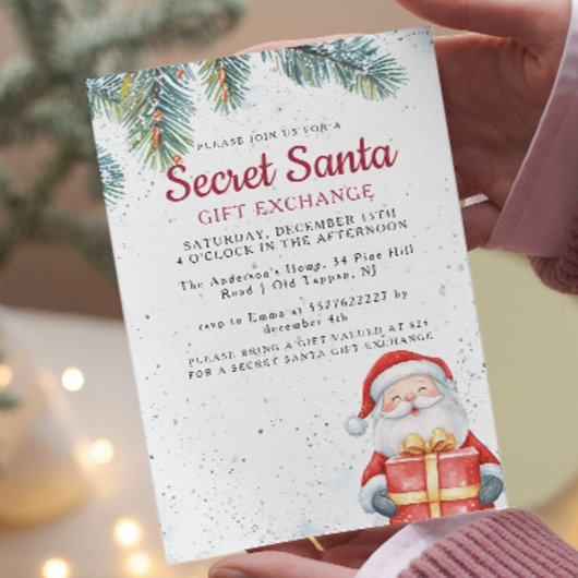 Pine Branches in Santa met Gift Secret Santa Party Kaart