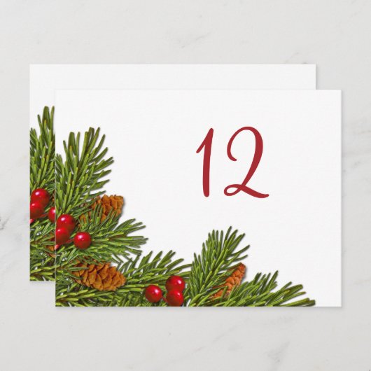 Pine Branches Kerstfeest Tafel Kaart (Voorkant / Achterkant)