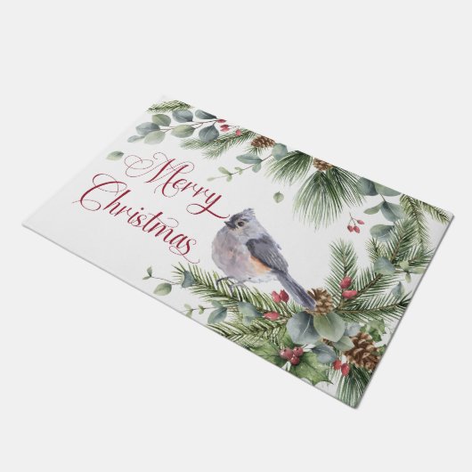 Pine Branches met Titmouse Berries Doormat Deurmat (Schuin)