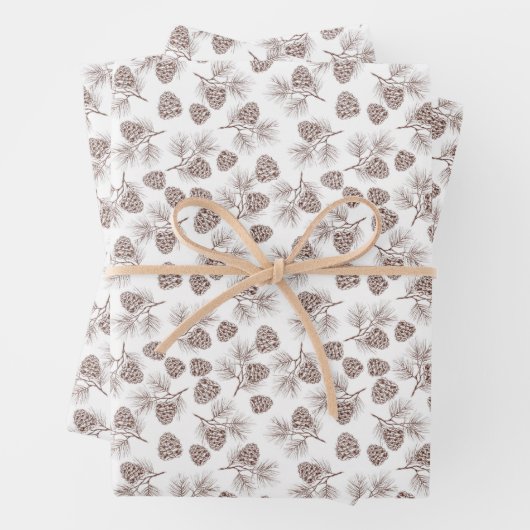 Pine Branches Pine Cone Rustic Inpakpapier Vel (In situ)